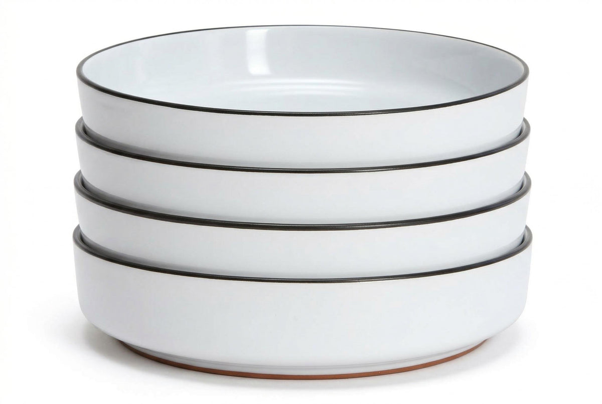 White with Black Rim Stoneware Pasta Bowls, Set of 4, 7.9 in | Bistro – view 2