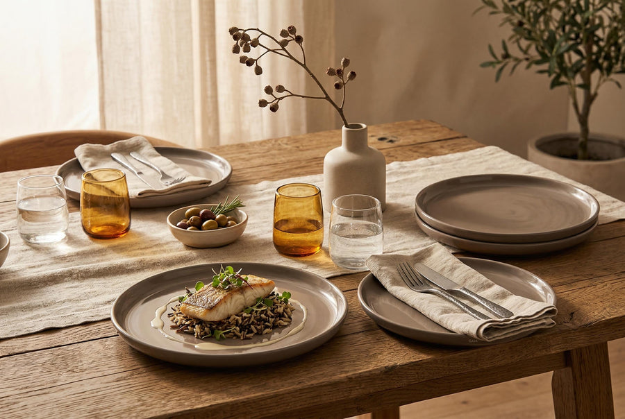 Taupe Stoneware Dinner Plates, Set of 4, 10.4 in | Gaia