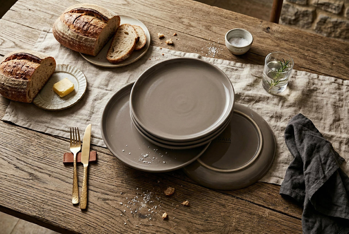 Taupe Stoneware Dinner Plates, Set of 4, 10.4 in | Gaia – view 2