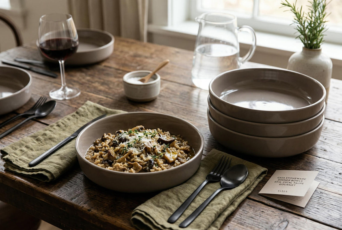 Taupe Stoneware Pasta Bowls, Set of 4, 8.7 in | Gaia