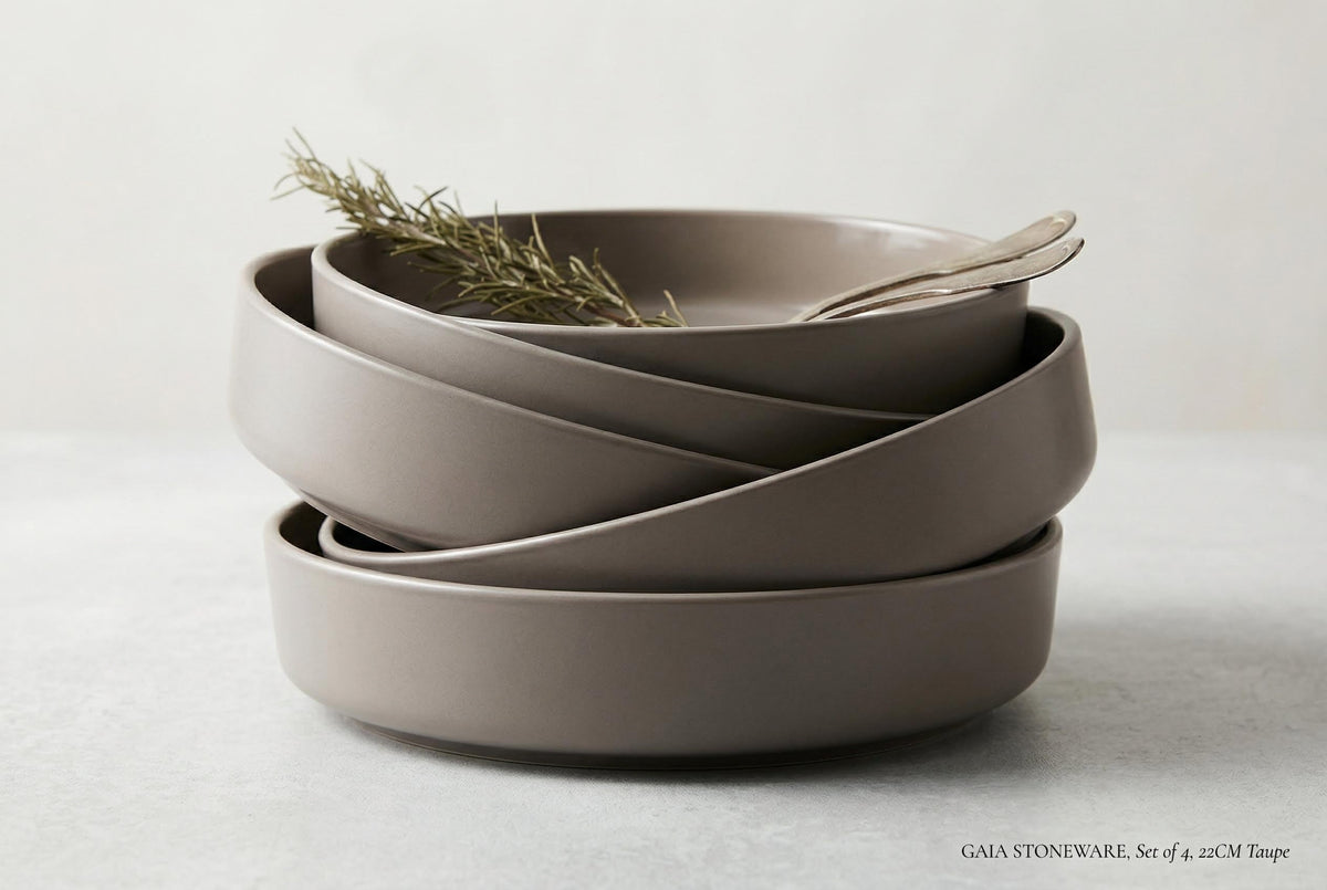 Taupe Stoneware Pasta Bowls, Set of 4, 8.7 in | Gaia – view 2