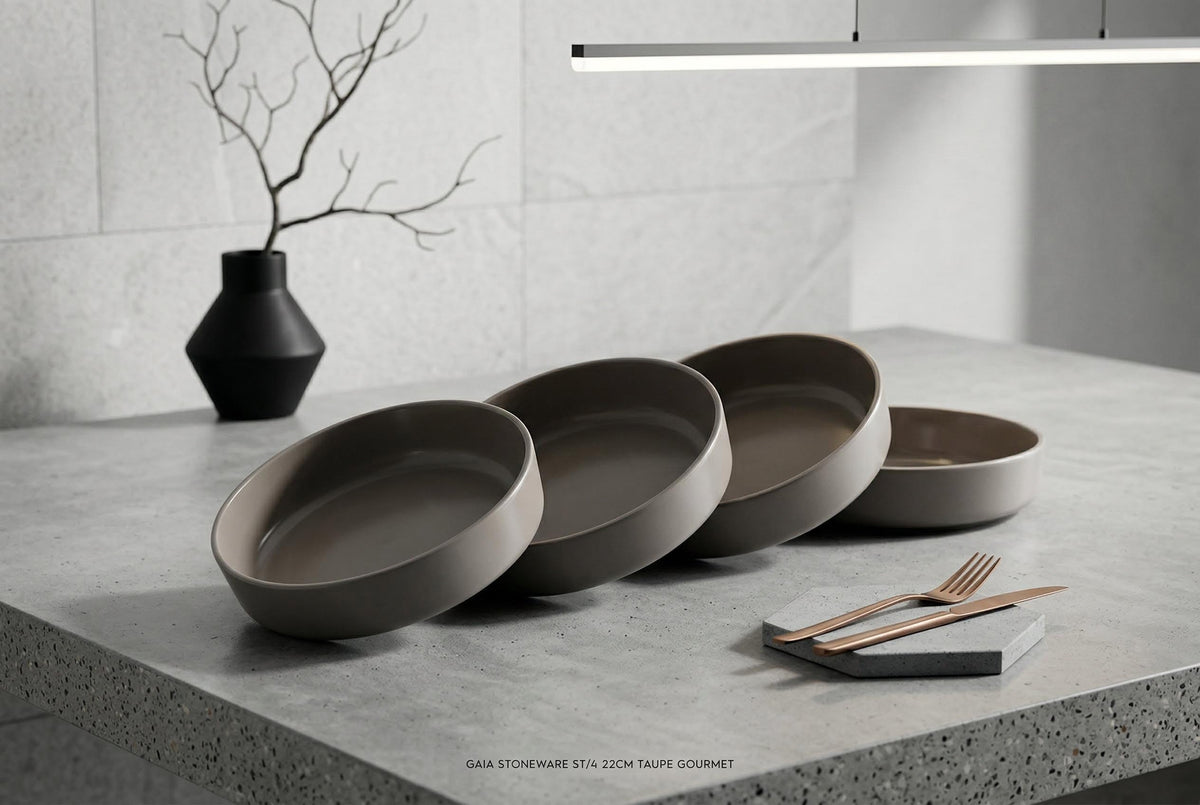 Taupe Stoneware Pasta Bowls, Set of 4, 8.7 in | Gaia – view 3