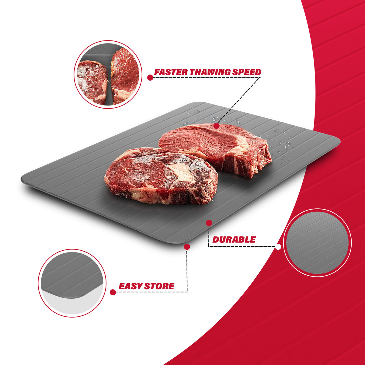 Rapid Defrosting Tray, Defrost Chicken, Steak and Other Meats Quickly, No Mess Tray Included, Thaw Frozen Foods Faster Without a Microwave or Hot Water, Quick and Safe