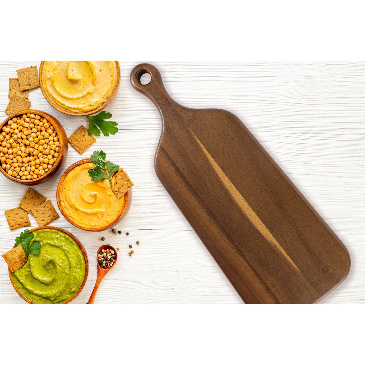 Acacia Wood Serving Board with Handle, 16.9 x 6.5 in – view 3