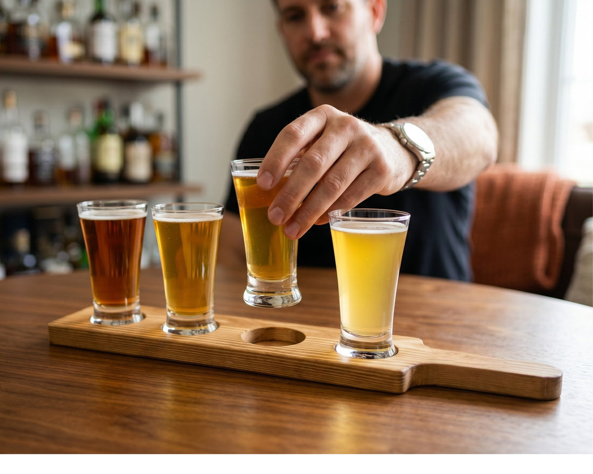 Beer Tasting Flight Set with Acacia Wood Board and 4 Glasses, 5.4 oz – view 4