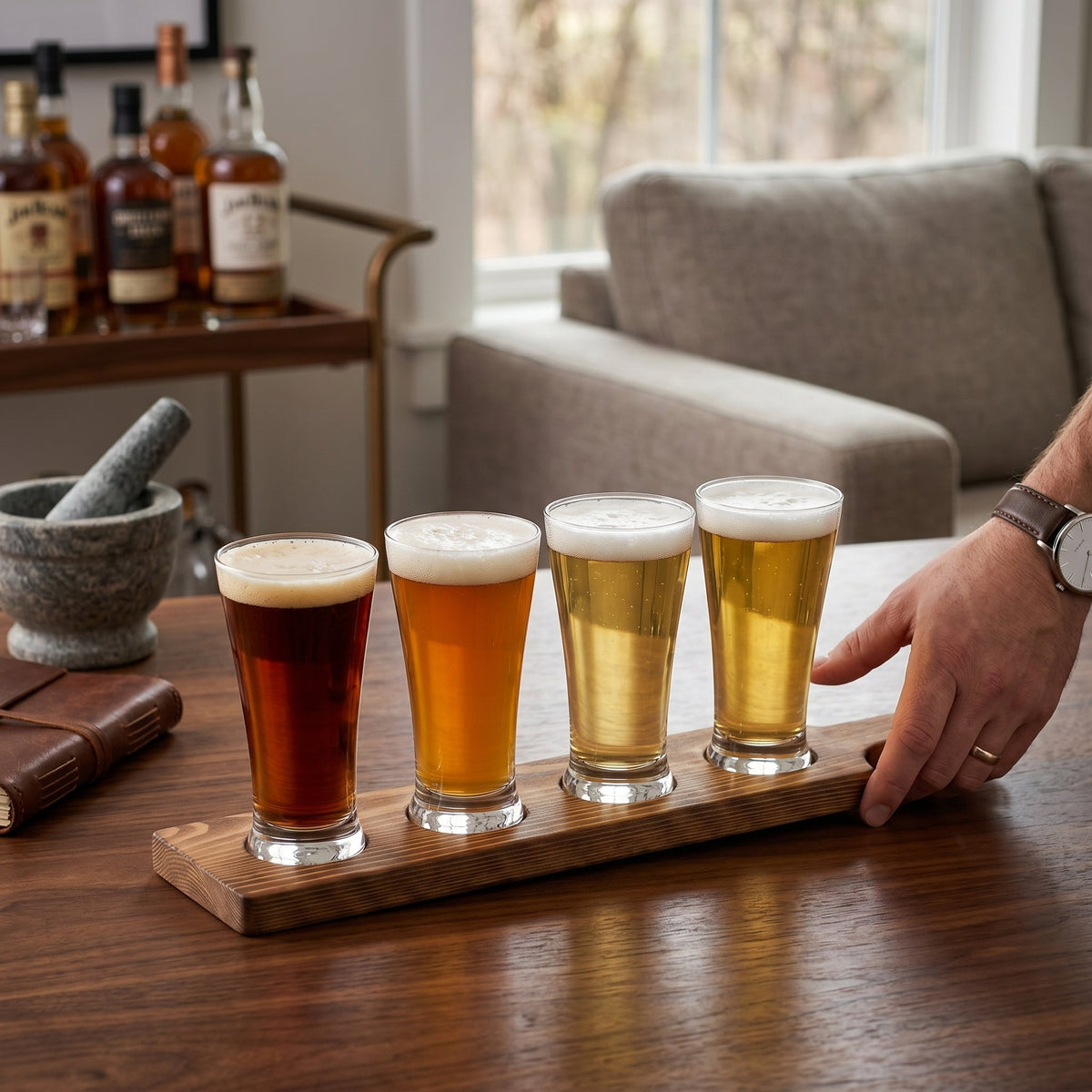 Beer Tasting Flight Set with Acacia Wood Board and 4 Glasses, 5.4 oz – view 7