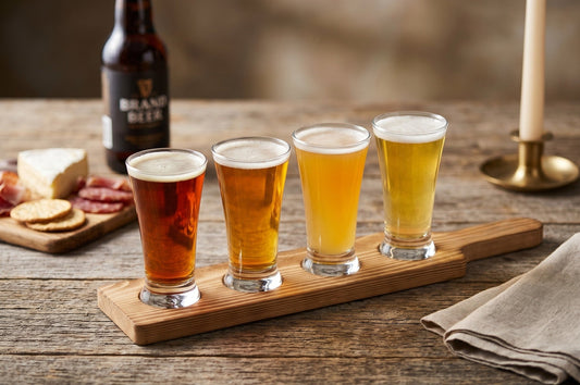 Beer Tasting Flight Set with Acacia Wood Board and 4 Glasses, 5.4 oz – lifestyle