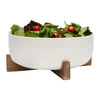 White Porcelain Serving Bowl with Acacia Wood Stand, 9.4 in, 2-Piece Set – view 2