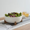 White Porcelain Serving Bowl with Acacia Wood Stand, 9.4 in, 2-Piece Set – view 4