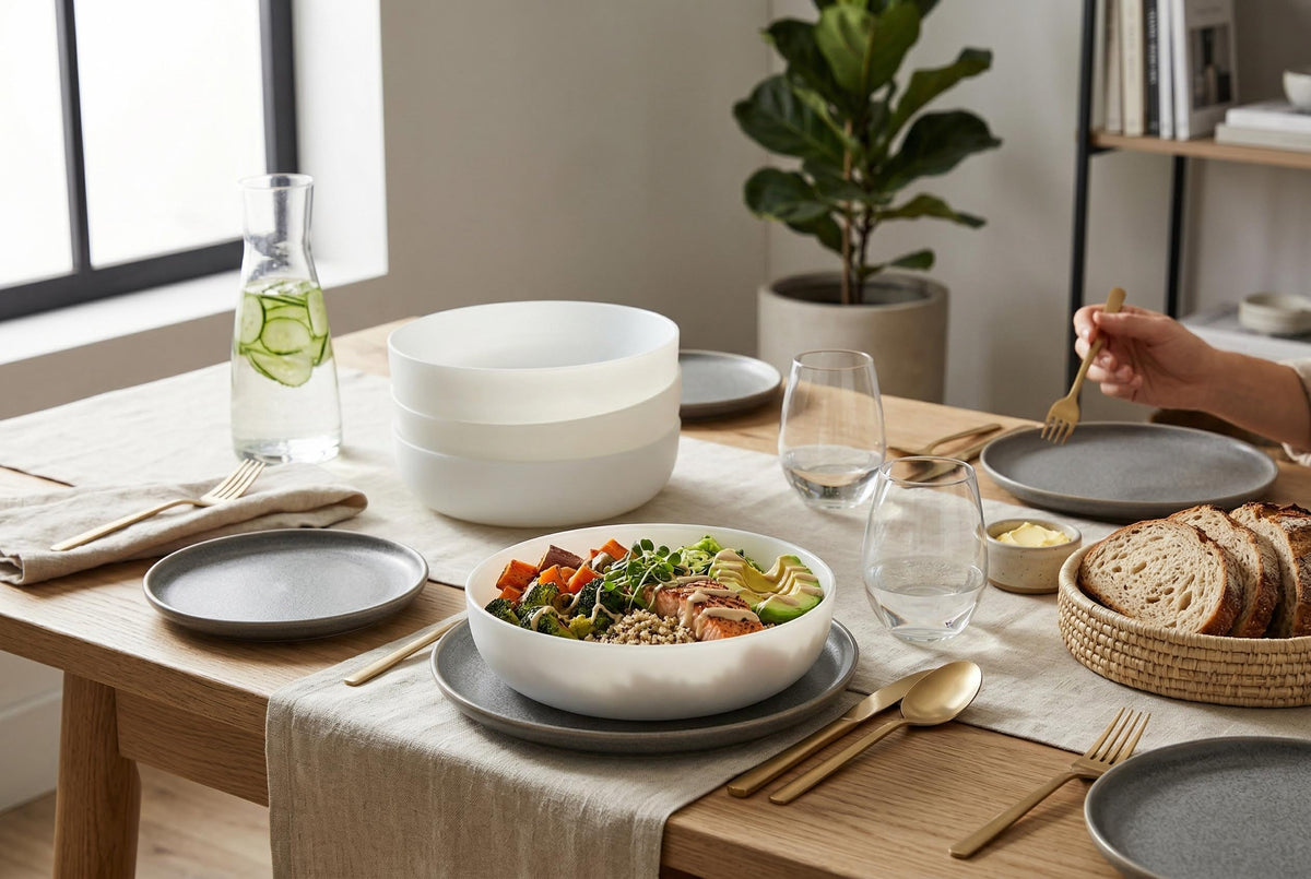 White Opal Glass Pasta Bowls, Set of 4, 8.7 in | Oslo – view 2