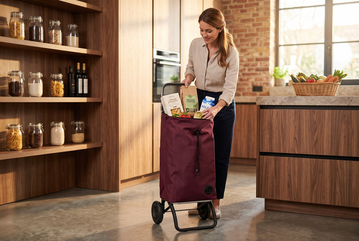 Burgundy MF Convert 2 Aluminum-Frame Folding Shopping Cart – view 3