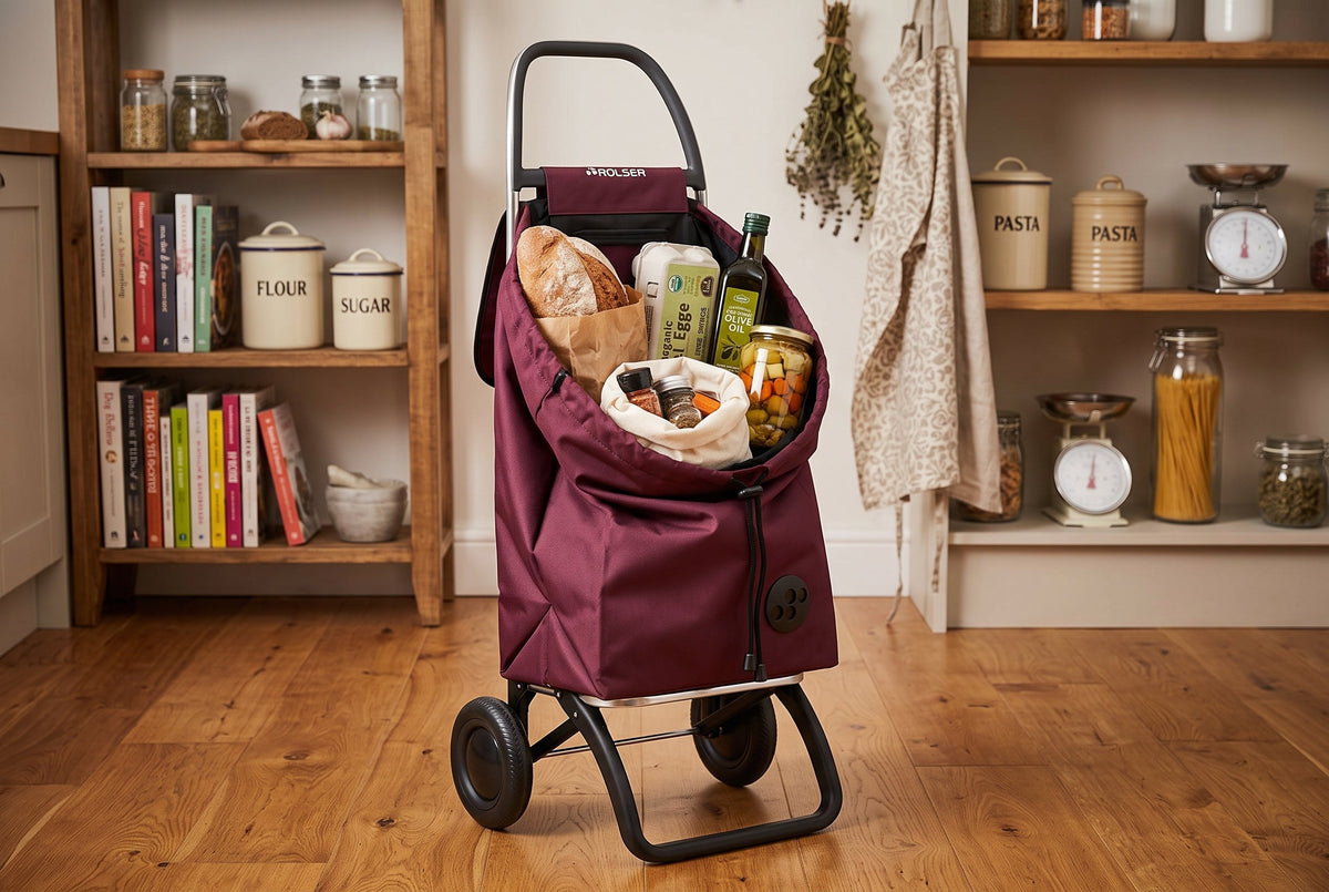 Burgundy MF Convert 2 Aluminum-Frame Folding Shopping Cart – view 4