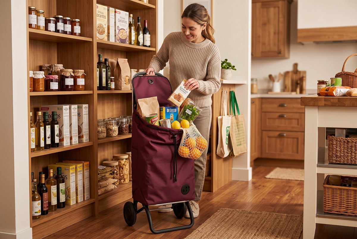 Burgundy MF Convert 2 Aluminum-Frame Folding Shopping Cart – view 5