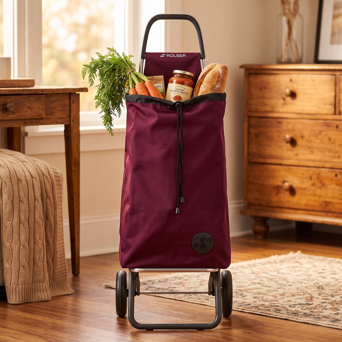 Burgundy MF Logic Aluminum-Frame Folding Shopping Cart, 2-Wheel – view 6