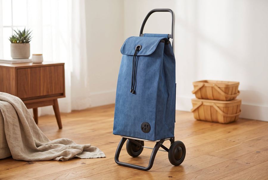 Denim Blue MF Logic Aluminum-Frame Folding Shopping Cart, 2-Wheel