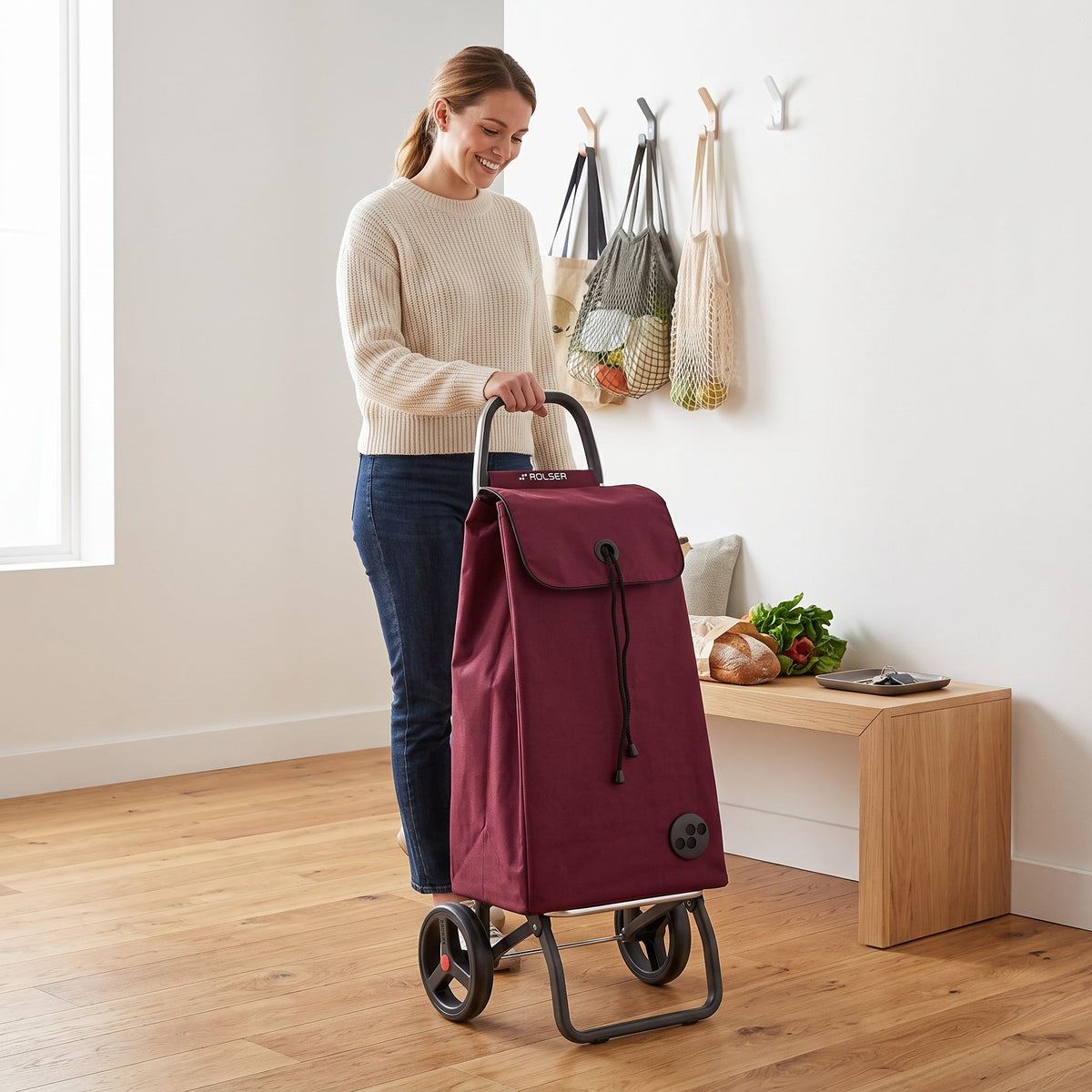 Burgundy Logic RSG Aluminum-Frame Folding Shopping Cart – view 3