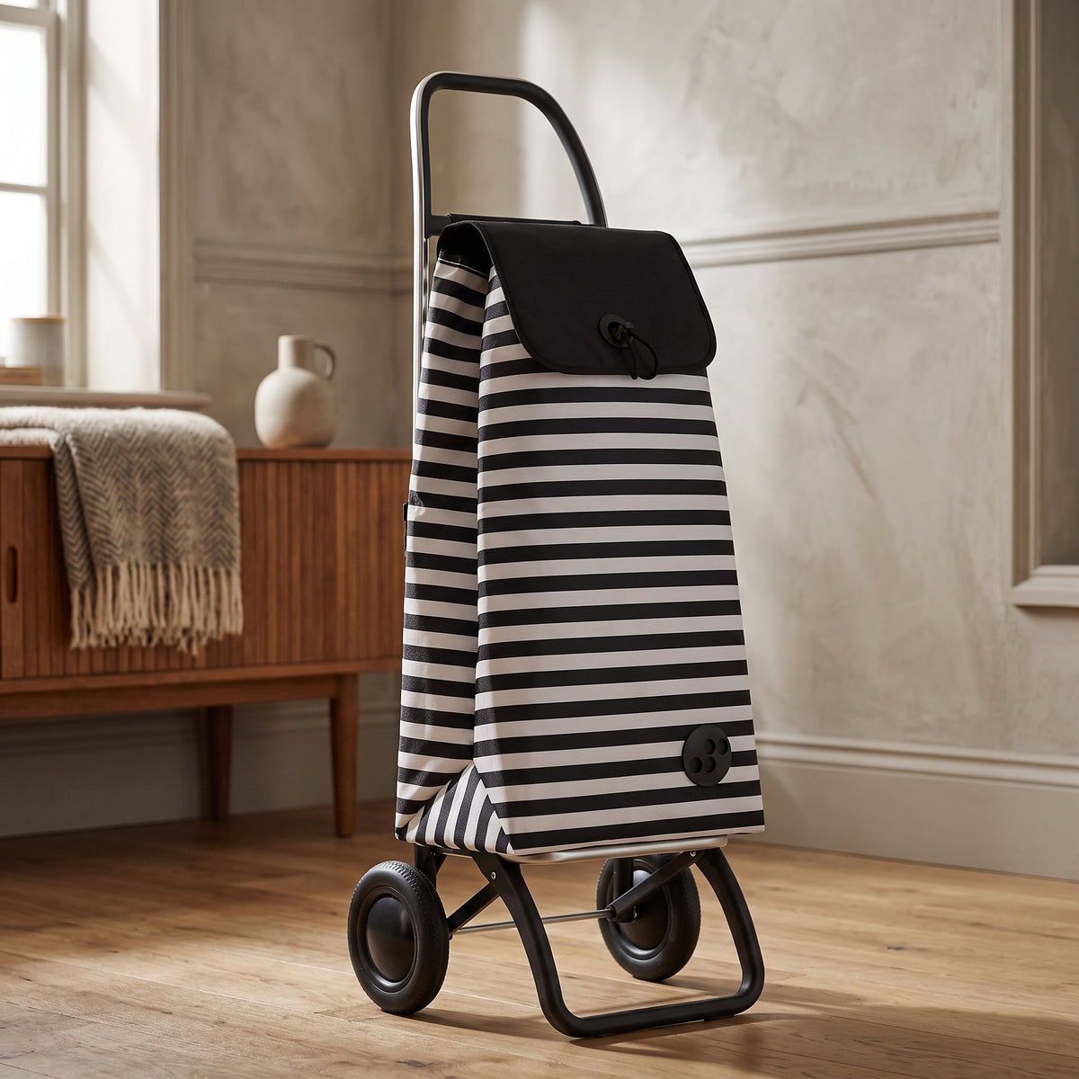 Black & White Stripe Convert 2 Aluminum-Frame Folding Shopping Cart – view 4
