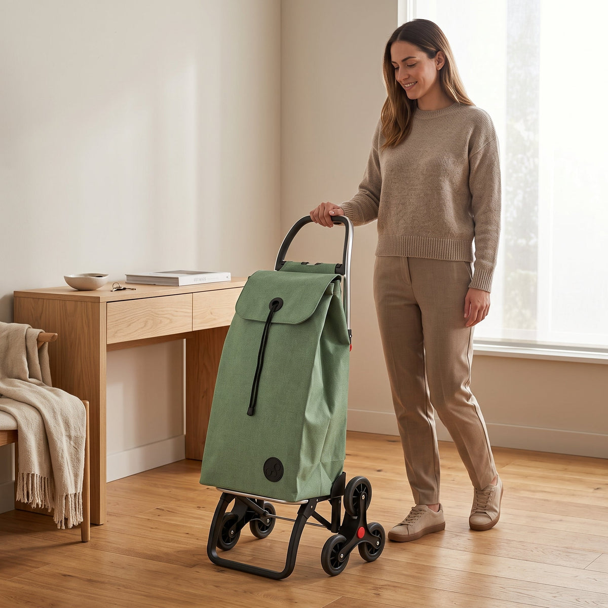 Jade Green Tweed 6L Logic Aluminum-Frame Stair Climbing Folding Shopping Cart – view 3