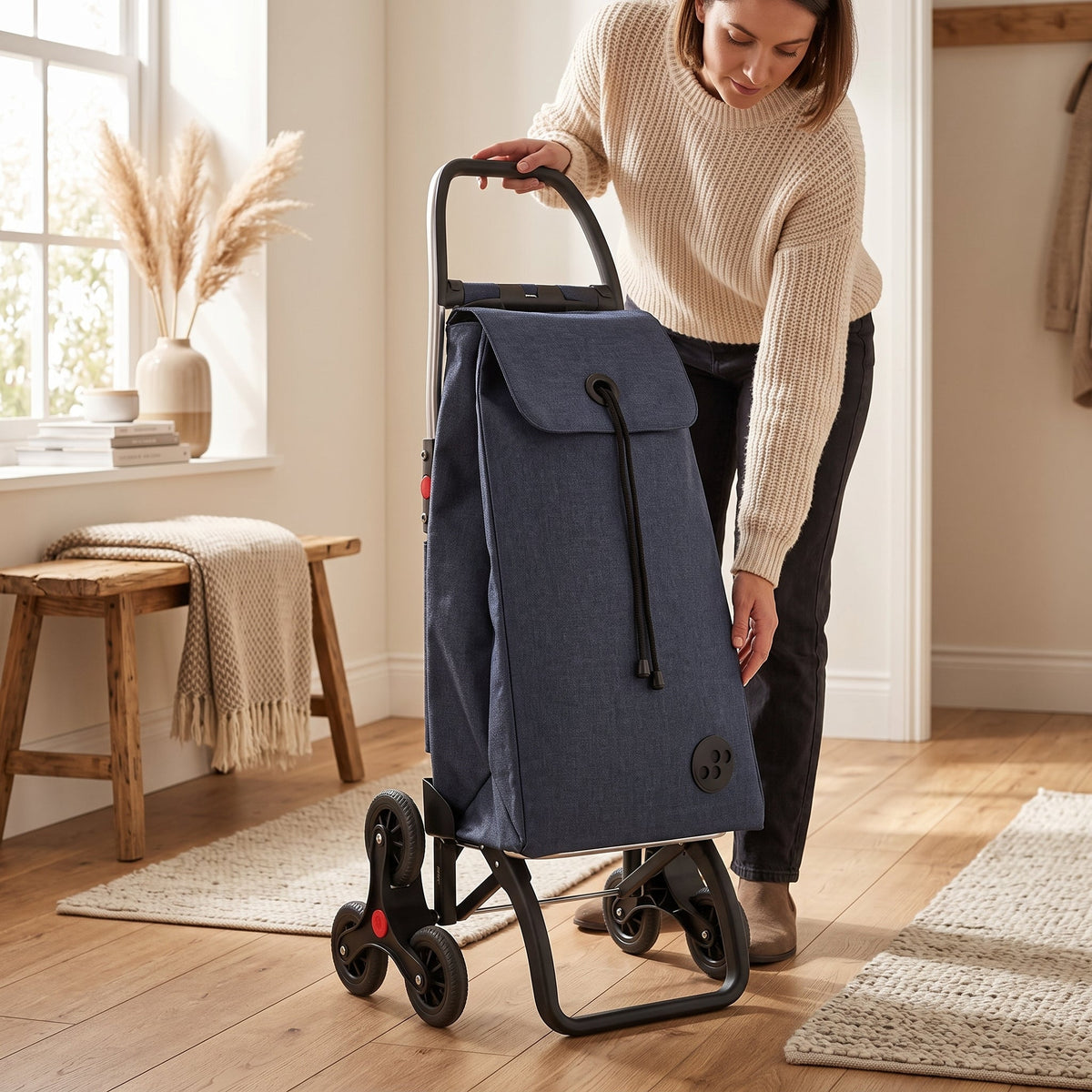 Navy Tweed 6L Logic Aluminum-Frame Stair Climbing Folding Shopping Cart – view 6