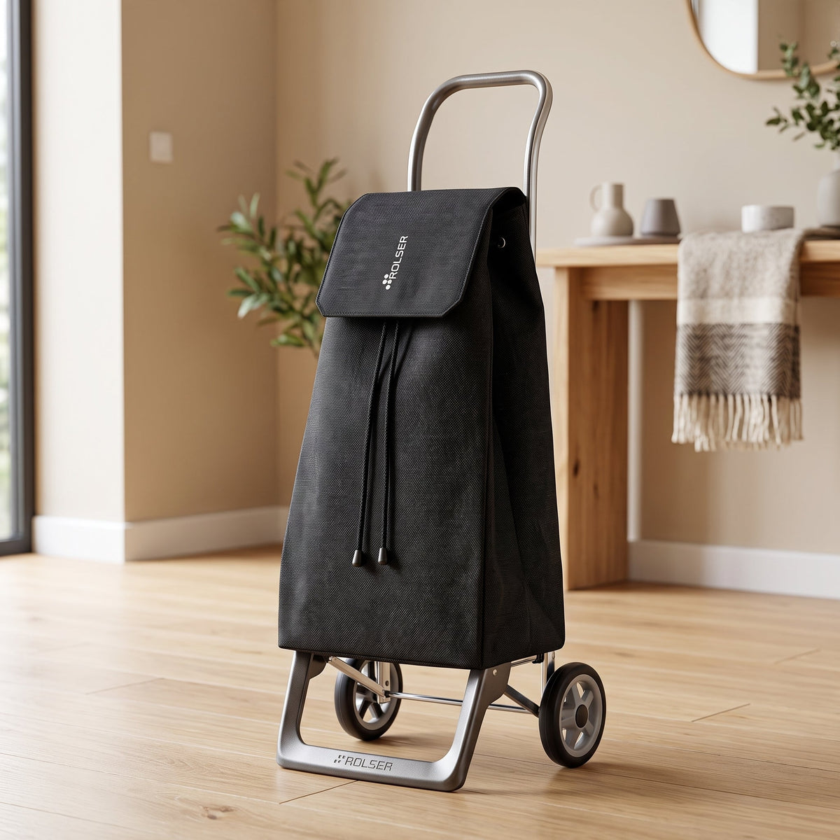 Black Jet Tweed Joy Aluminum-Frame Folding Shopping Cart – view 2