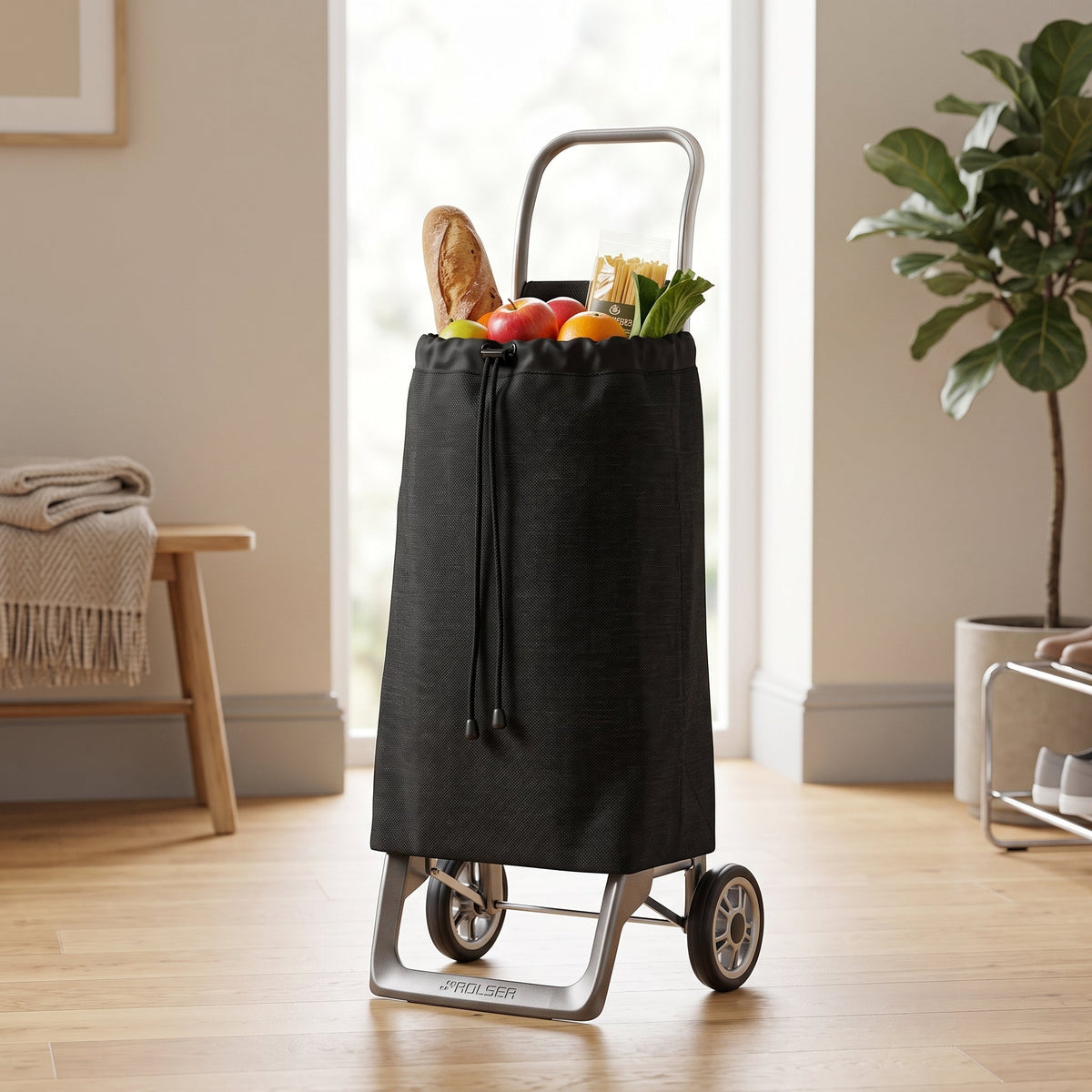 Black Jet Tweed Joy Aluminum-Frame Folding Shopping Cart – view 4