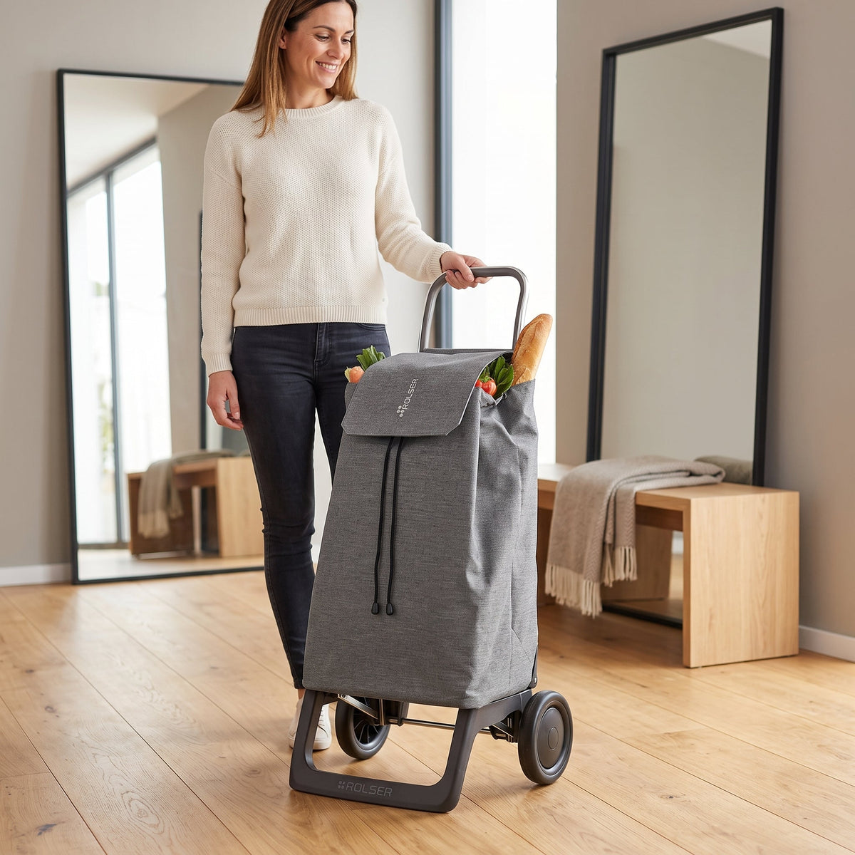 Gray Jet Tweed Joy Aluminum-Frame Folding Shopping Cart – view 3