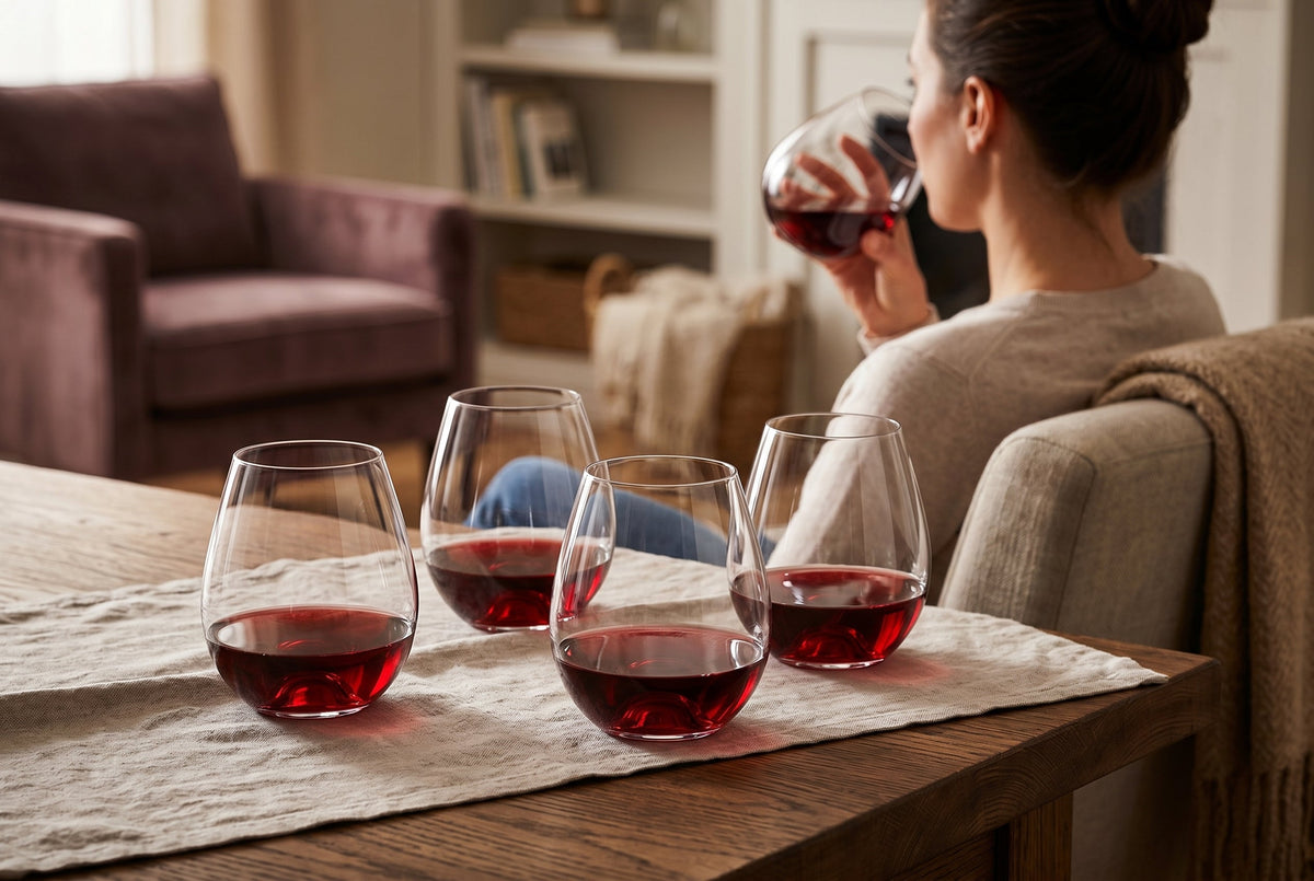 Stemless Burgundy Balloon Wine Glasses, 19.1 oz, Set of 4 – view 3