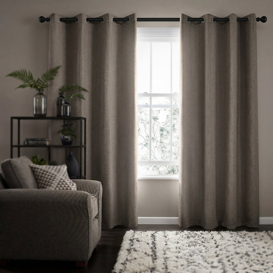Herringbone Room Darkening Grommet Curtain Panel, 52 x 84 in, Taupe
