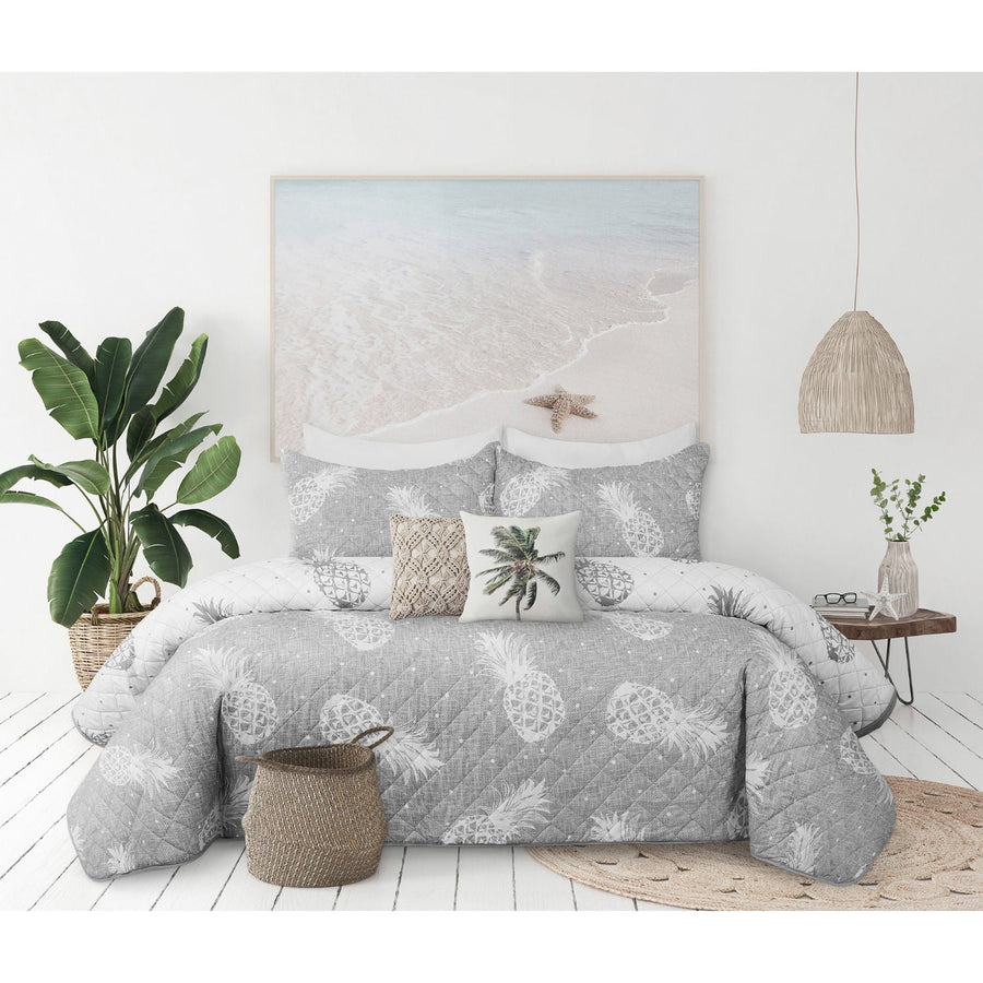 Woven Microfiber Ptd Quilt Bedding Set 3 Piece King Grey Pineapples