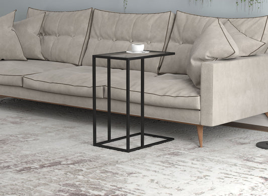 End Accent Table C-Shaped Glass Black Metal