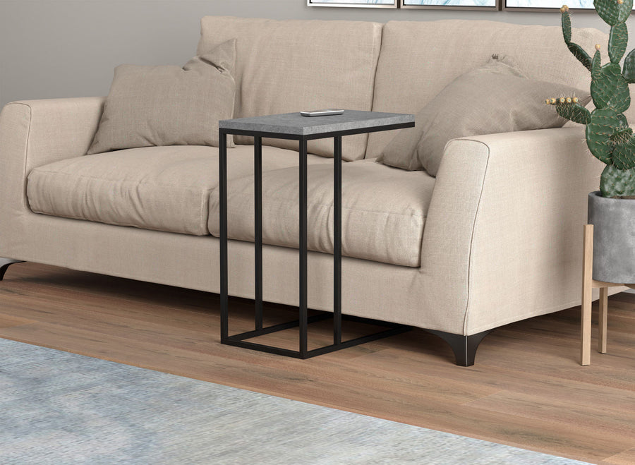 End Accent Table C-Shaped Dark Cement Black Metal