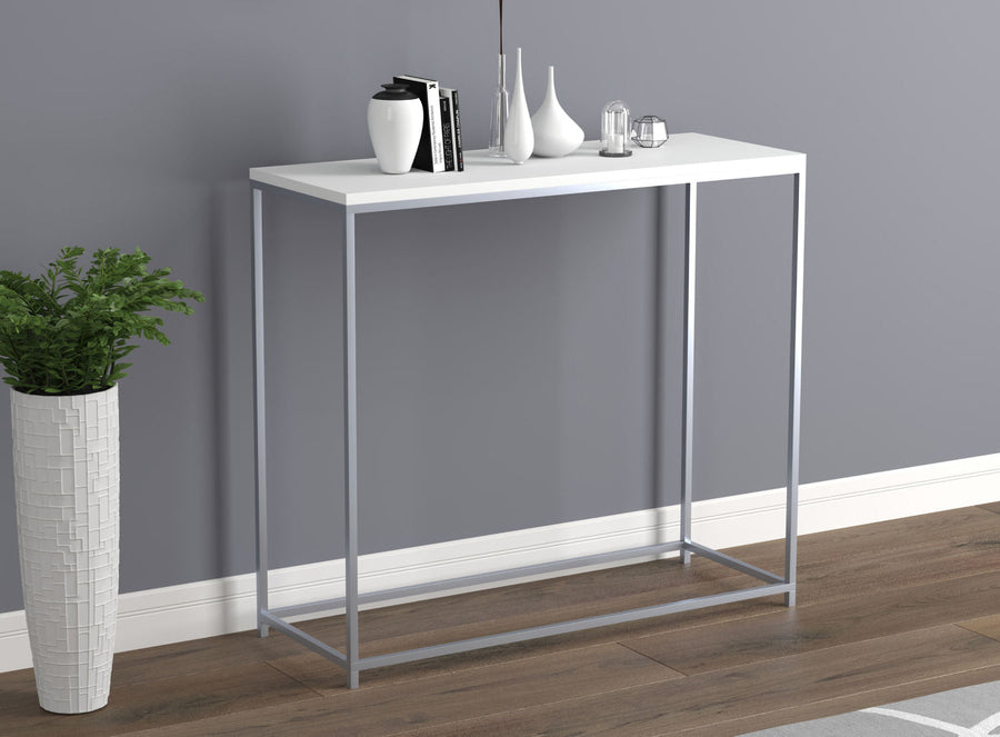 Console Sofa Table White Silver Metal
