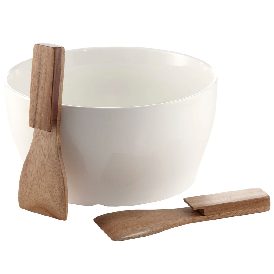 Salad Set Bowl With Acacia Servers